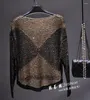 Women's Sweaters Europe And The United States Is Hollow-out Sequins Loose Knit Set Of Head Light Silk Top Long-sleeved Round Collar Thin