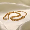 Designer's New Fashion Bracelet Necklace Set for Women Plated with 18k Gold Titanium Steel, Non Fading Natural Freshwater Pearl Oval Gold Bean Jewelry, Free Shipping