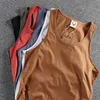 Summer American Sleeveless Oneck Solid Color Tshirt Mens Fashion 100 Cotton Washed Casual Sports Fitness Basketball Vest 240416