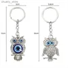 Keychains Lanyards Fashion Blue Evil Eye Chowl Animal Key Chain Mens Glass Trend rétro Trkiye Eyes Lucky Tassel Sac Car Bijoux Y240417