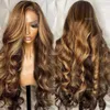 30 inch Hoogtepunt Ombre 13x6 Body Wave Frontat met een pony 220% gekleurde Braziliaanse 13x4 HD Lace Front Human Hair Pruik voor vrouwen