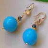 Boucles d'oreilles en peluche à la mode bleu naturel rond turquoise hématite perle or oreille de tous les jours manchette de pierre de pierre précieuse tombe minimaliste anniversaire