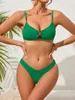 Dames badmode sexy bikini 2024 vrouwen massief rood groen v draad uit hol uit push up micro zwempak Braziliaans zomer badpak strandkleding