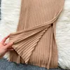 Casual Dresses Chic Halter Off Shoulder Knit Elastic BodyCon Split Dress Sexig mode Kvinnor Slim Pencil Vestidos