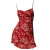 Casual Dresses Girl's Red Bottom Slim Looking Ruffled Spaghetti Straps Floral kjol