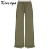 Women's Jeans Y2k Low Rise Straight Cargo Pants Casual Drawstring Green Panelled Mom Women Streetwear Lace Up Baggy Wide Leg Sweatpants