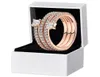 NEW Rose gold Triple Spiral Ring CZ diamond Women Girls Wedding Gift designer Jewelry Original Box for 925 Silver Rings Set2406482