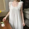 Nightdress Women's Sleep Drenpe Sleeveless Solid French Style Ladies Cine Nighthowns Dress Vintage per femmina 2024