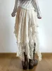 Летняя кружевная асимметричная юбка Fairycore Women Vintage Y2K Boho Эстетическая мода высокая талия Средние юбки Леди Праздничные наряды 240411