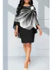 プラスサイズのレディースドレスフォーマルフローラルプリント非対称デザインフェイク2ピース女性の女性のためのひざまずきミディ240412