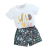 Set di abbigliamento pudcoco neonati outfit di compleanno per neonati manica corta una lettera top pantaloncini da stampa animale set