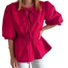 Frauenblusen halbe Puffärmel offen vorne Binde Hemden Casual Work Daily Hemd Tops Blusa Feminina Roupas Femininas