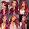 30 inch 99J Bourgondië Body Wave Lace voorkant menselijk haar gekleurde gluess s voor vrouwen rood 13x4 13x6 hd frontal 240408