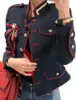 New spring women fashion long sleeve stand collar single breasted color block navy style slim waist jacket desinger coat SMLXL