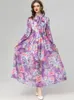Robes de piste pour femmes baisser le col en lacet up up up imprimé à la mode florale High Street Maxi Vestidos