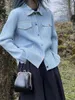 Miyake Pleated Denim Printed Shirt Long Sleeve Women Cardigan Single Breasted Casual Jacket Pocket Coat Top 240408