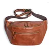 Drawstring gränsöverskridande herrläder Fanny Pack Cowhide Multifunktionell crossbody-väska Singel Axel utomhus Riding Chest