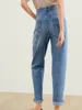 Jeans pour femmes 2024 lettre hauts hauts pantalons de denim vintage slim polyvalent lavé