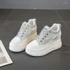 Casual schoenen Krasovki 8 cm 10 cm luchtmesh 2024 Echt lederen vrouwenplatform Chunky Sneakers High Brand Lace Vulcanize zomer ademend