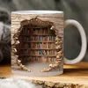 Mugs 1pc 3D Bookshelf Mug A Library Shelf Cup Bookish White Mug Coffee Mug Creative Space Design Multi-Purpose Ceramic Mug 240417