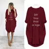 Casual Dresses DIY Your Like Po Or Logo Autumn Womens Fashion Pocket Loose Dress Ladies Crew Neck Long Girl Tops