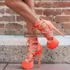 Sandaler Ultra High Platform Strappy Peep Toe Lace Up T Strap Hollow Women Summer Shoes Gladiator Heel Cage