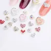 10pcs 3d coeur nail art charmes avec strass de cristal, coeur accessoires de perles de clous pour la Saint-Valentin, bijoux en alliage à clous pour salon de manucure de bricolage