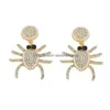 Dangle Chandelier Halloween Black Spider Earrings For Women Punk Gold Metal Crystal Earring Jewelry Drop Delivery Dhy3N