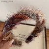 Bandas da cabeça de estilo étnico Banda de cabelo de abas largas Mulheres de cor misto colorido mohair yarn esponja bandeira de cabana de cabana de cabana acessórios para cabelos Y240417