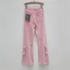 Jeans féminins Pink Flare 2024 printemps automne travail poche haute taille pantalon streetwear girls lâches denim