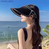 Visors Female Sun Hat Empty Top Wide Brim Cap Outdoor Anti-UV Visor Caps Beach Travel Caps 5 Colors Y240417