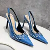 Designer sandali scarpe per donne con fibbia di strass per la fibbia di strass per brevetto in pelle slingback tallone a spillo da 10 cm a tallone alto tacco posteriore designer sandalo 35-42