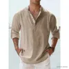 Erkek Tişörtleri Yeni Pamuk Keten Gömlek Erkekler İçin Günlük Gömlekler Hafif Uzun Kollu Henley Beach Tişörtleri Hawaiian T Shirt Erkekler Sokak Giyim