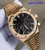 Zwitserse AP pols horloge Royal Oak Series 26240or OO Rose Gold vol goud zwarte plaat heren Mens mode vrijetijdssporten Back Transparant Mechanical Watch