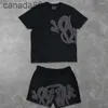 Heren tracksuits Synaworld Y2K Suit tracksuit hiphop letter afdruk oversized korte mouwen T -shirt shorts broek twee delige set kleding b46y