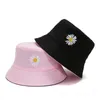 Womens Doublesided Flower Embroidered Fisherman Hat Wholesale Double Sided with Basin Cap Seasonal Sun Bucket 240403