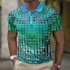 Fashion Mens polo 3D Simulation Metal Plaid Vêtements imprimés Summer Street Designer à manches courtes sur les tons 240403