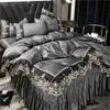 Princess style big lace side bed on fourpiece set washed ice silk skirt white bedspread 240417