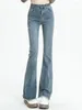 Kvinnors jeans koreanska design mager hög midja flare kvinnor sträcker vintage smala denim byxor vår höst streetwear casual kot pantolon