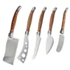 5st Rostfritt stål Laguiole Cheese Cleaver Knives Heart Knife Spear Multifunktion Pizza Pronged knivkaka Tjäningsverktyg Set 240407