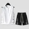 2024 Pure Cotton Short Sleeve Set for Mens Quick Drying Basketball Button Shorts Sleeveless Tank Sports Two Piece Fashion