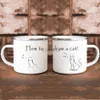 Mugs how to draw a cat enamel mug 11oz funny camping beer cup man boy friends birthday gift mug 240417