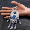 Keychains Lanyards Fatima Hamsa Handblauwe ogen hanger Keychain Evil Turkije Eye Talisman Keyring Holder Sieraden Mano de Fatima KXH737S01 Y240417