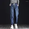 Pantaloni da carico larghi jeans da donna Capri elastica Blu 2024 Autunno harem jogger in denim