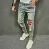 Men's Jeans New Men Vintage Stylish Embroidery Ripped Hip hop Slim Pencil Male Stretch Holes Casual Denim Trousers d240417