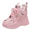 Scarpe casual 10 cm tacchi nascosti zeppe con piattaforma bianca cunee sneaker da donna in pelle più alta in pelle tenis femminino cesto femmine rosa nero