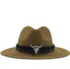 Zomerstro -hoed voor mannen Women Sun Beach Hoed Men Jazz Panama Hoeden Fedora Wide Brim Sun Protection Cap met leren riem 2106164890112