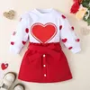 Set di abbigliamento per bambini piccoli neonato di San Valentino abiti da giorno in rete a maniche lunghe top cinguali per la gonna cintura set di vestiti per bambini