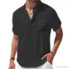 Men's T-Shirts Summer New Mens Cotton and Linen Shirts Short-Sleeved T-shirt Henry Collar Casual Mens T-shirts Shirt Male Men Clothing