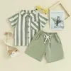 Clothing Sets Toddler Boy Summer Gentleman Striped Print Outfits Children Short Sleeves Button Shirt Shorts Set Formal Wear